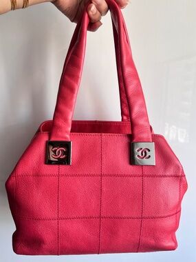Chanel Pink LAX Square Quilt Bowler Bag (RARE Excellent Preloved Condition)
